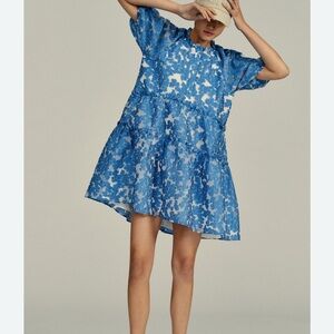 Anthropologie Maeve Blue Jacquard Tiered Dress